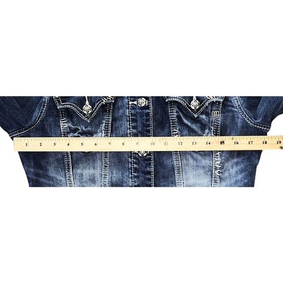 Miss Me Embellished Gothic Cross Cropped Denim Jacket Large - Picture 3 of 6